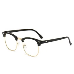 Retro Anti - Blue Light Vintage Half - Frame Eyeglasses Accessory (Black Gold)