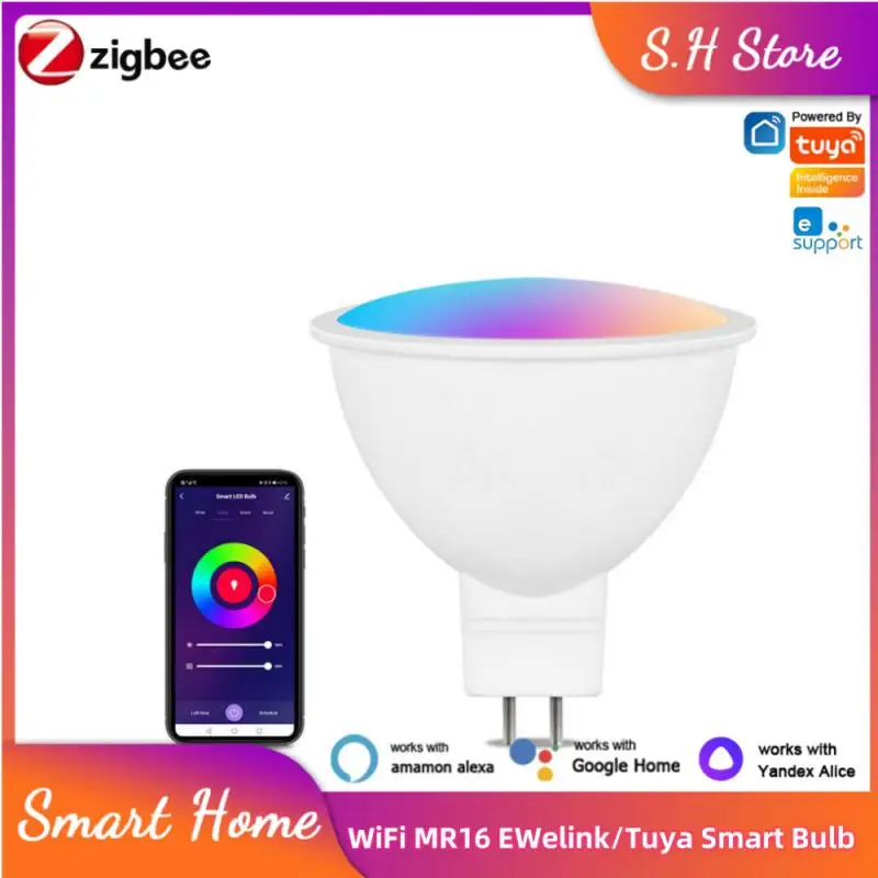 와이파이 MR16 스마트 전구, 스마트 라이프, RGB + CW, 5W, 12V, LED 조도 조절 램프, EWelink/Tuya 앱 제어 전구, 알렉사 구글 홈과 작동