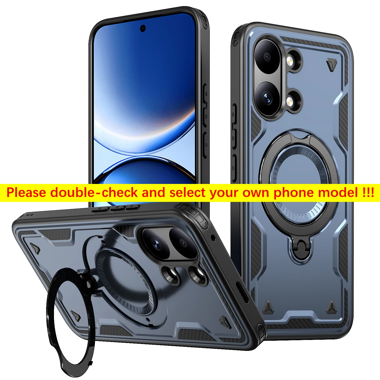 Shockproof Phone Case with 360° Rotating Magnetic Stand and Tough Cover Design