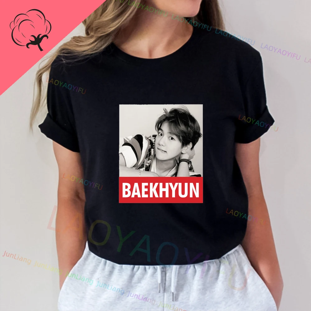 Фото Футболка Baekhyun Byun Baek-hyun мужская с коротким рукавом, забавная тенниска из супер 100% хлопка, винтажная одежда в Корейском стиле №1