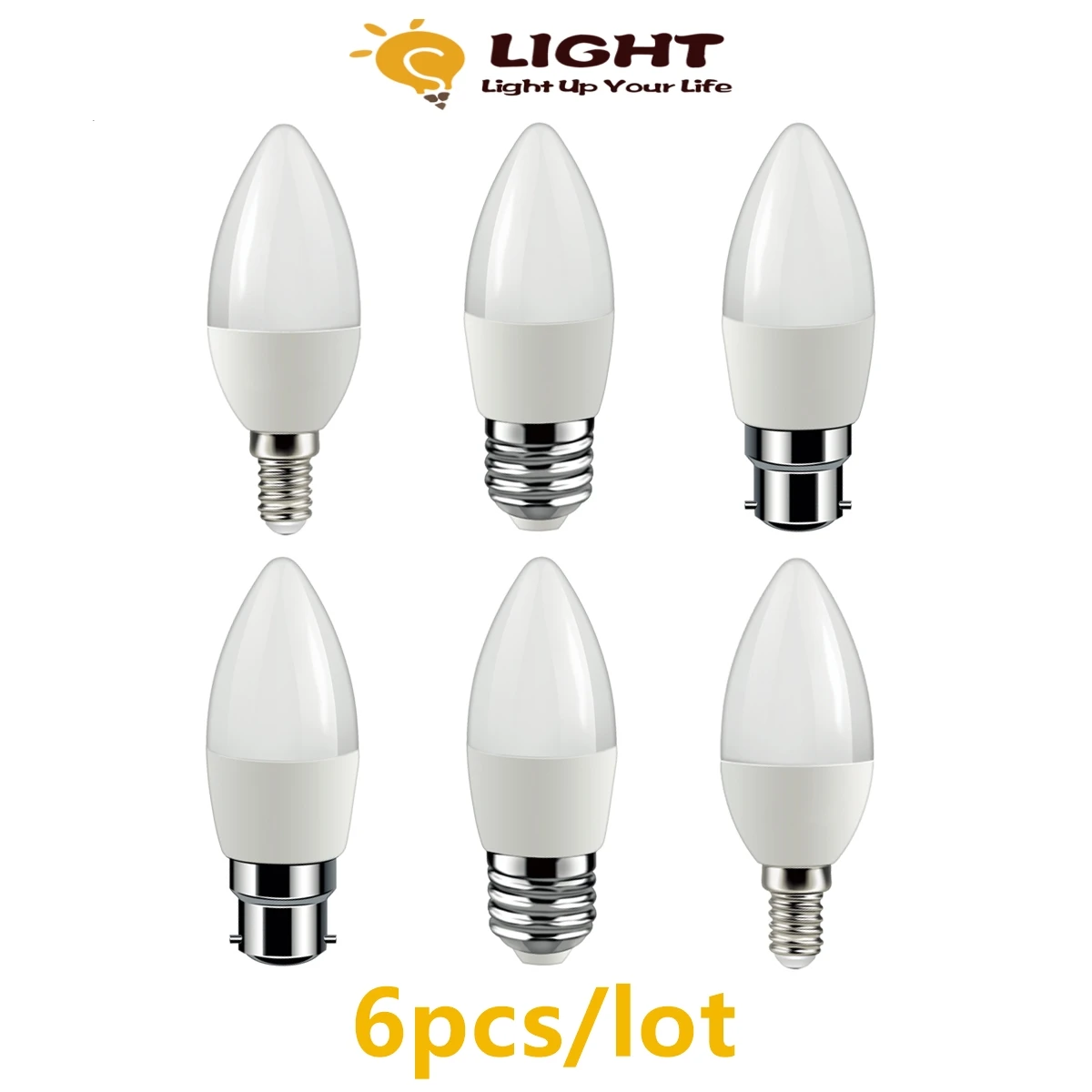 6PCS LED candle lamp C37 220V 3W-7W E27 E14 B22 Super bright warm white light suitable for chandelier crystal lamp kitchen study