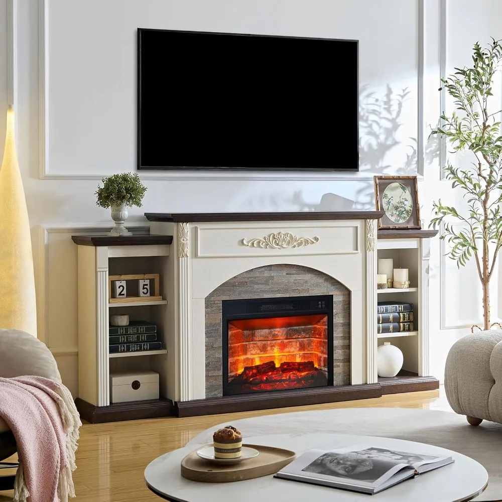 72" Electric Fireplace,FarmhouseTV Stand for TVs Up To 80 Inch, Entertainment Center with Storage for Bedroom,Fireplace TV Stand 6