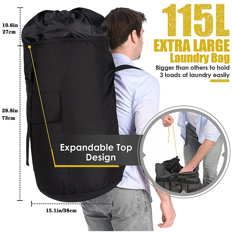 Laundry Bag Backpack, 115L Extra Large Travel Laundry Bags, Adjustable & Extendable, Laundry Hamper Bag For Laundromat, College 2