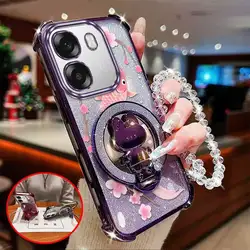 Stylish 3 - in - 1 Lucky Carp Phone Case Set with Lanyard and Circular Stand for OPPO A6x (PURPLE)