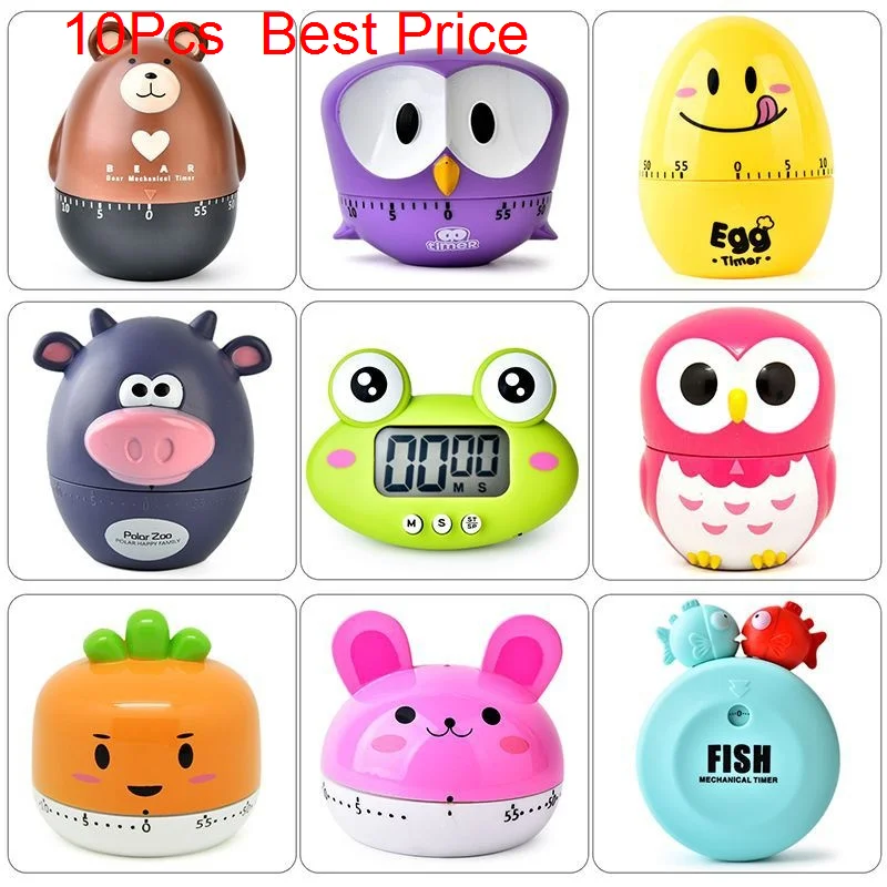 10PCS Cartoon Animal Shape Kitchen Timer