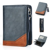 New Men Large Capacity Short Wallet With Zipper Coin Pocket Pu Leather Vintage Male Short Money Purse Card Holder 2