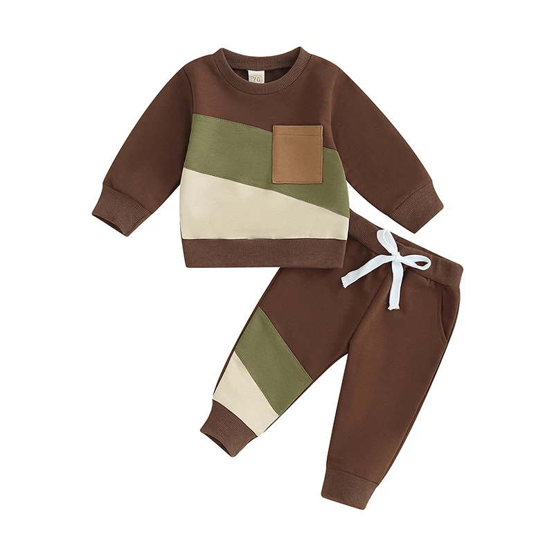 

Baby Boy 2 Piece Outfits Contrasting Color Long Sleeve Sweatshirt And Elastic Pants For Toddler Fall Tracksuit