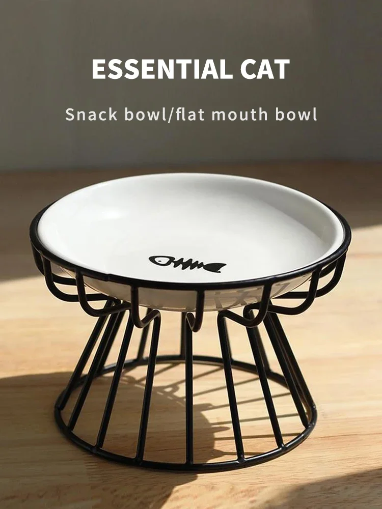 Description Picture 3 of item1Set Pet Ceramic Bowl Iron Rack Cat Food Snacks Canned Plate Anti-black Chin Anti-turning Water Does Not Leak Easy To Eat
