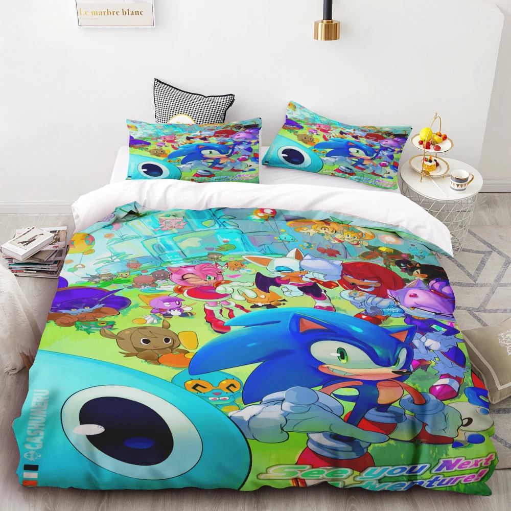 thumbnail image 1 of Funda nórdica 3D exquisita caricatura Sonic juego impresión digital juego de cama decoración del hogar edredón cama jóvenes niños niñas niños regalo, 1 of 5