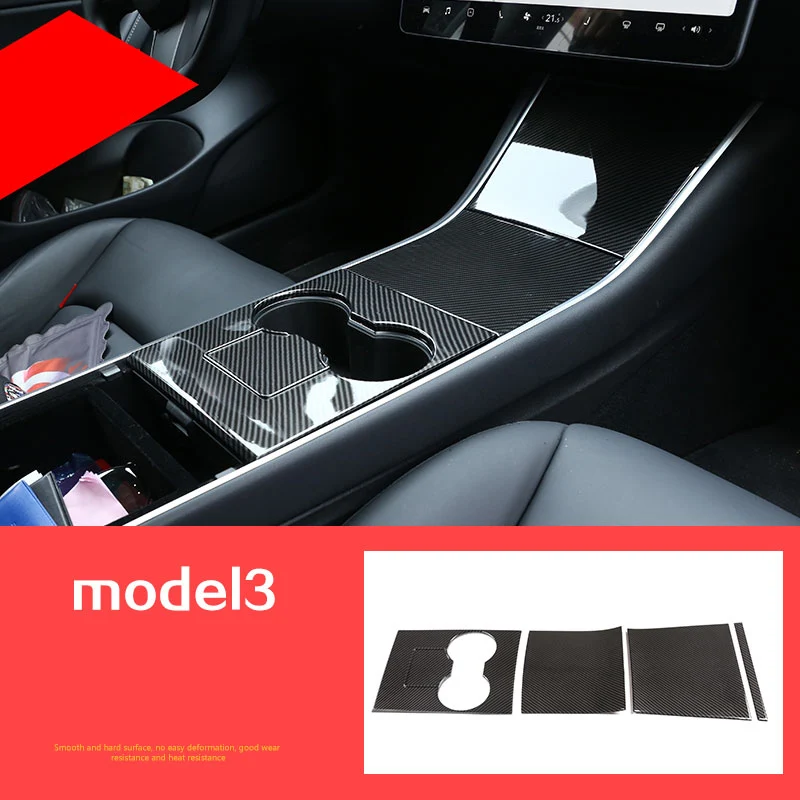 

ABS углеродное волокно для Tesla Model 3, модель Y, жесткая отделка салона автомобиля, Декоративная полоса, центральная консоль, панели передач, автомобильные аксессуары