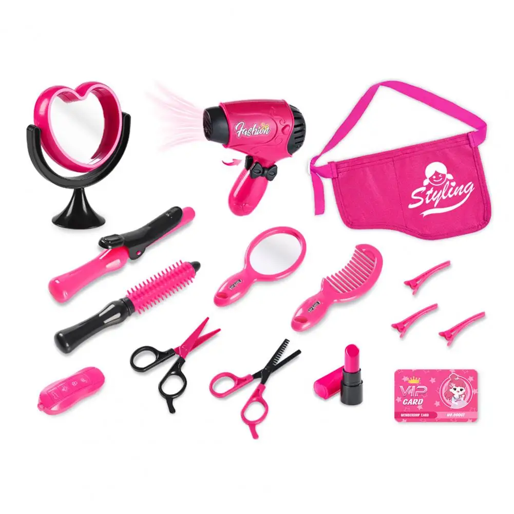 Simulate Real-life Scenarios Toy Set Girls Jewelry Handbag Barber Toy Hair Tool Set for Little Girls 15-piece for Pretend