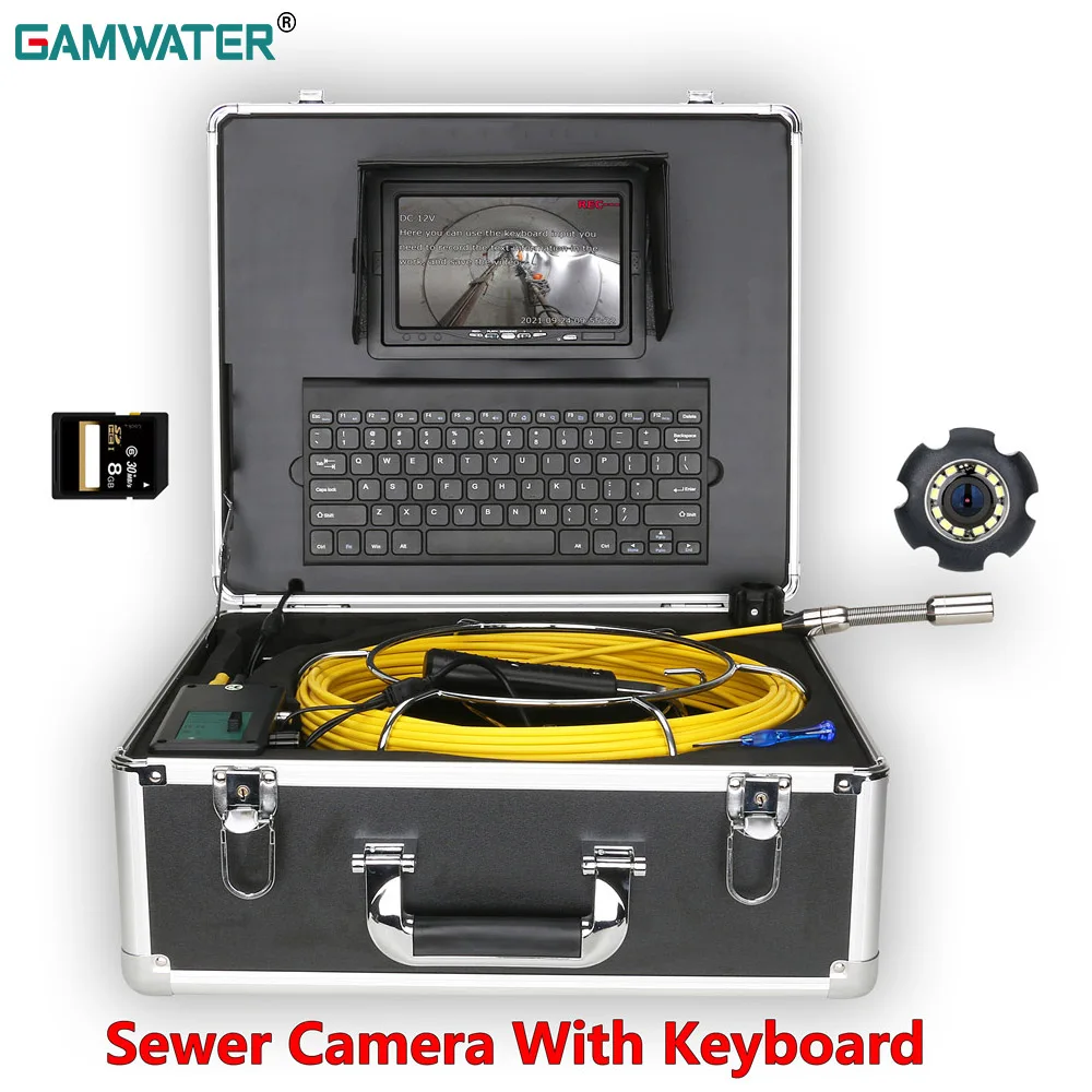 

GAMWATER 7" Drain Sewer Pipeline Industrial Endoscope with keyboard 22mm 8GB Card DVR IP68 Sewer Pipe Inspection Video Camera