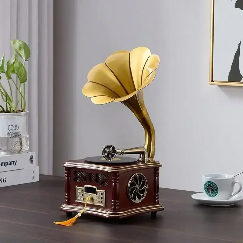 Retro Phonograph Living Room European Solid Wood Decoration Vinyl Record Player Creative Bluetooth Small Speaker