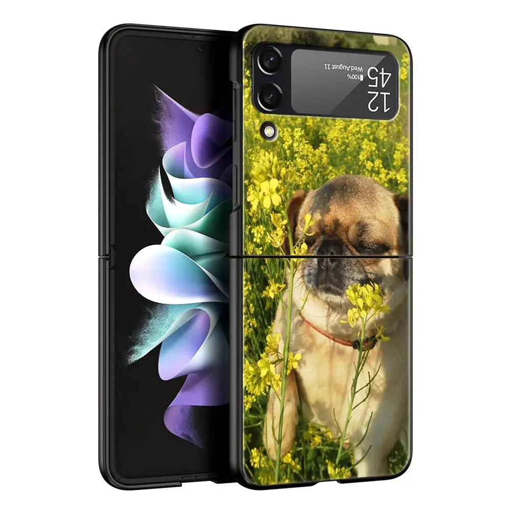 Folding Black Shell Phone Case with Cute Pug Design - PC Hard Cover