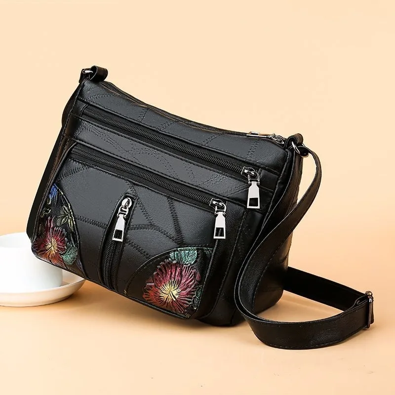 Women Leather Messenger Shoulder Handbags Multi-pocket Crossbody Bag