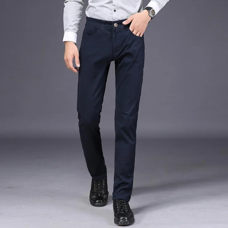 Men Business Straight Cotton Trousers Stretch Elastic Slim Fit Casual Large Plus Size 42 44 46 Khaki Black Red Blue Pant