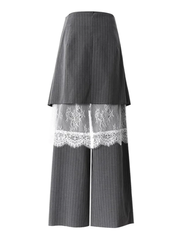 ZMEENNA Gray Stripe Patchwork Skirt Gauze Pants 2 Piece Sets For Women 2025 Spring Fashion Female New Elegant Pants ZM616 2