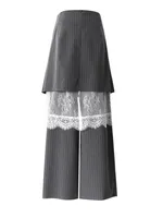 ZMEENNA Gray Stripe Patchwork Skirt Gauze Pants 2 Piece Sets For Women 2025 Spring Fashion Female New Elegant Pants ZM616 2