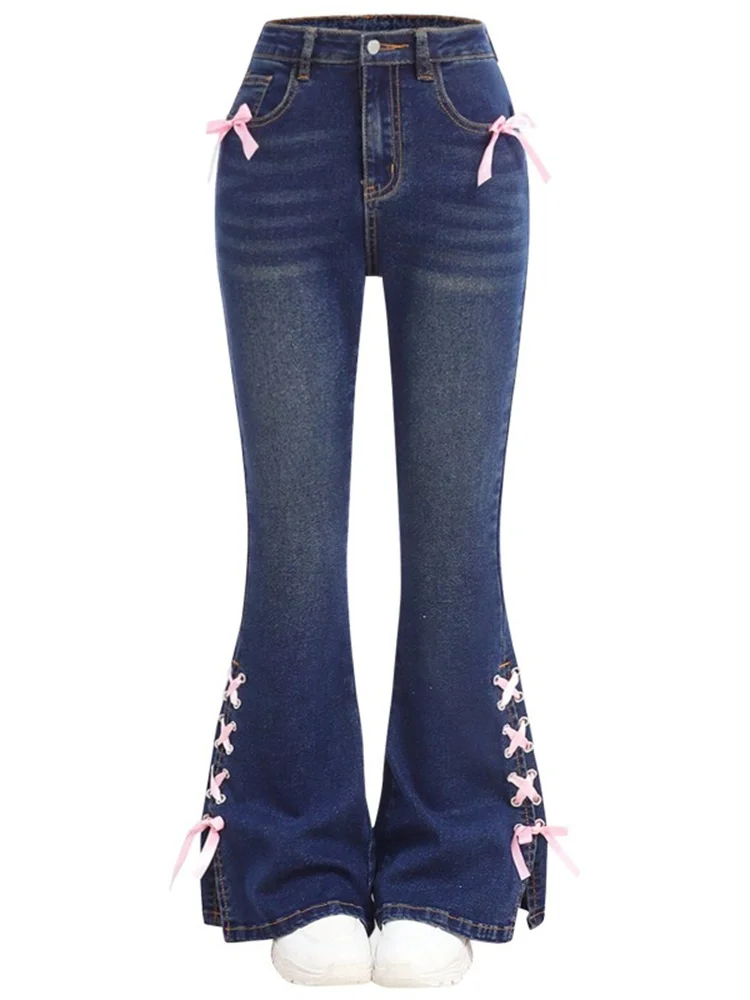 Wmstar Jeans Women High Waist Denim Bottom Boy Friend Flared Pants Bandage Korean Fashion  Streetwear Wholesale Dropshipping