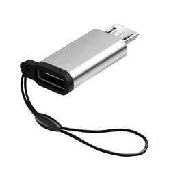 Portable USB Converter Adapter with Lanyard - USB C to Micro USB (Silver)