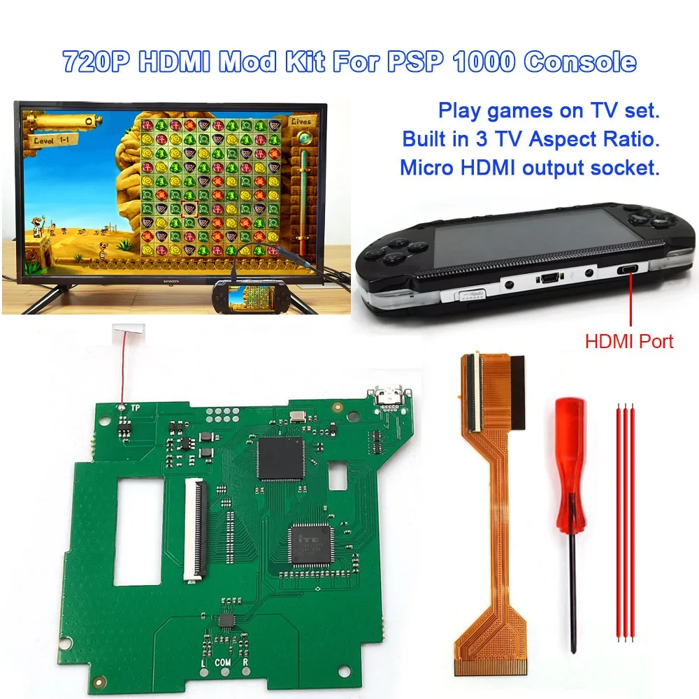 Kit Mod Compatível com Hdmi para Console Psp 1000 Console Hivelocidadeido Pspdigital