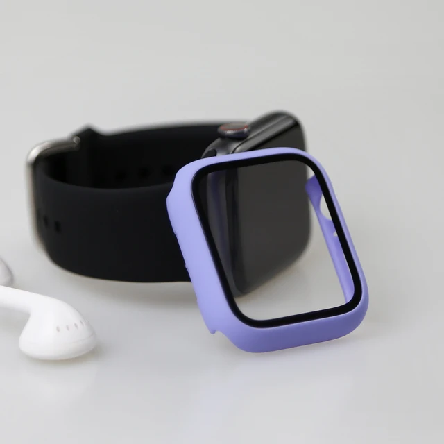 Glass+Watch Cover for Apple Watch Case 41mm 45mm 40mm 44mm 42mm 38mm Matte Bumper+Screen Protector for Iwatch SE 7 6 5 4 3 2 1 Purple