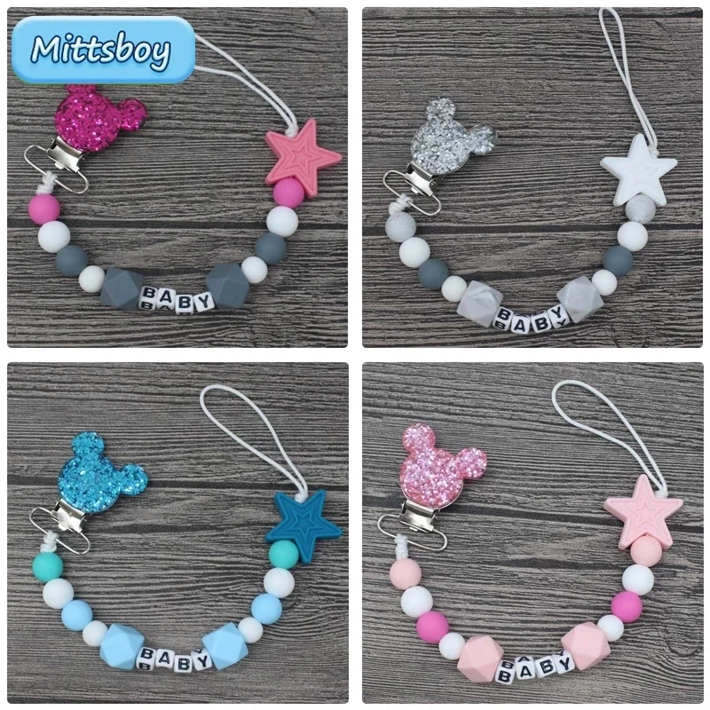 NEW Personalised Name Baby Teether Bracelet Food Grade Chew Nurse Toy Teething Necklace Pacifier Clip With Name Baby Shower Gift