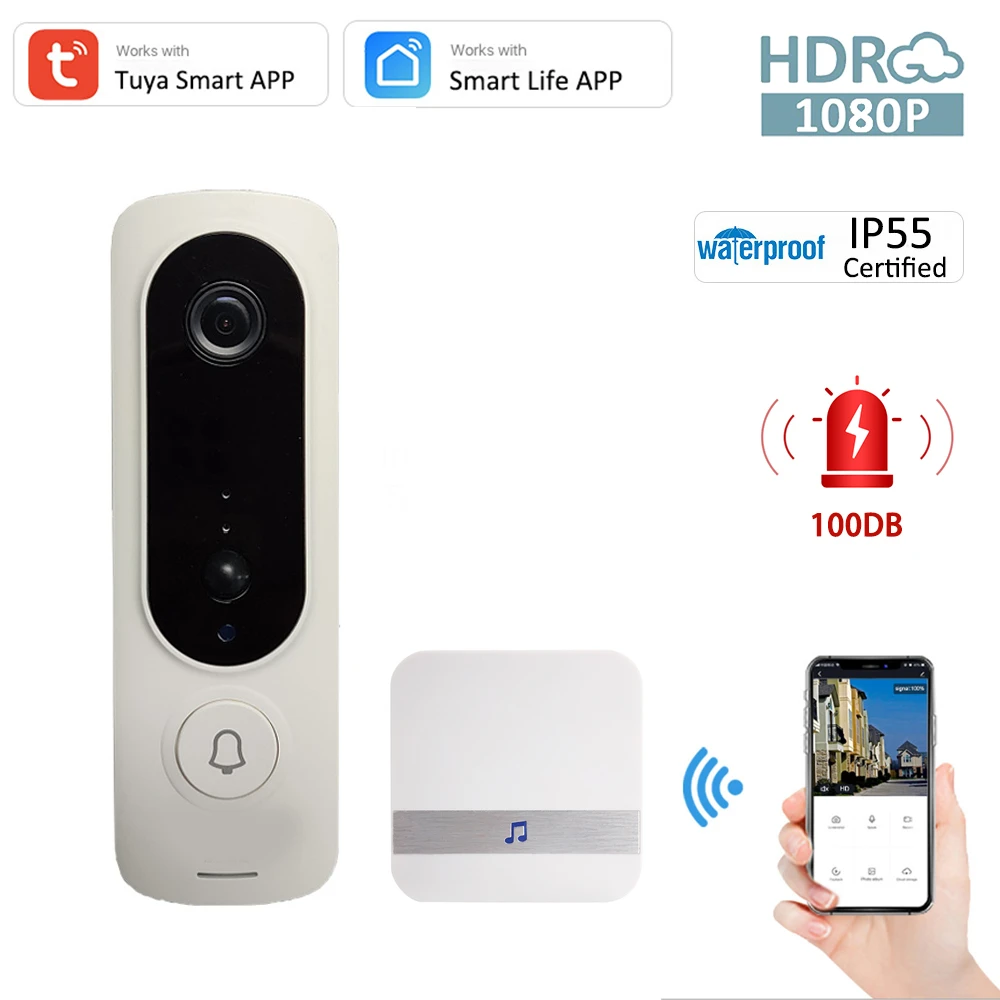 intercom audio Tuya Smart WiFi Video Doorbell Outdoor IP55  Audio 135° View Angle Rechargeable Replaceable Battery Door Bell Buzzer Siren Sound intercom with camera