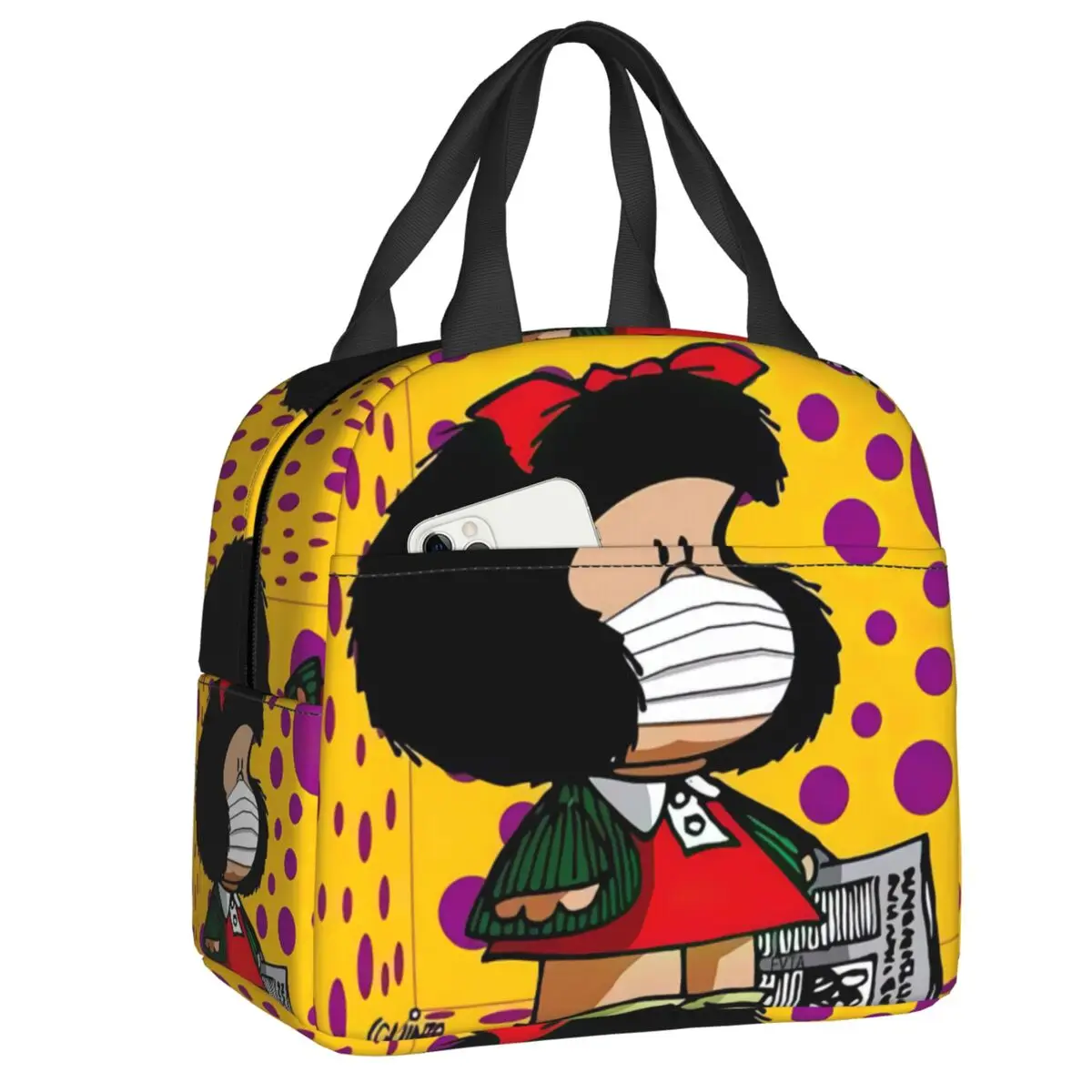 

Quino Comic Mafalda Insulated Lunch Tote Bag for Women Cartoon Manga Resuable Thermal Cooler Bento Box Kids School Children