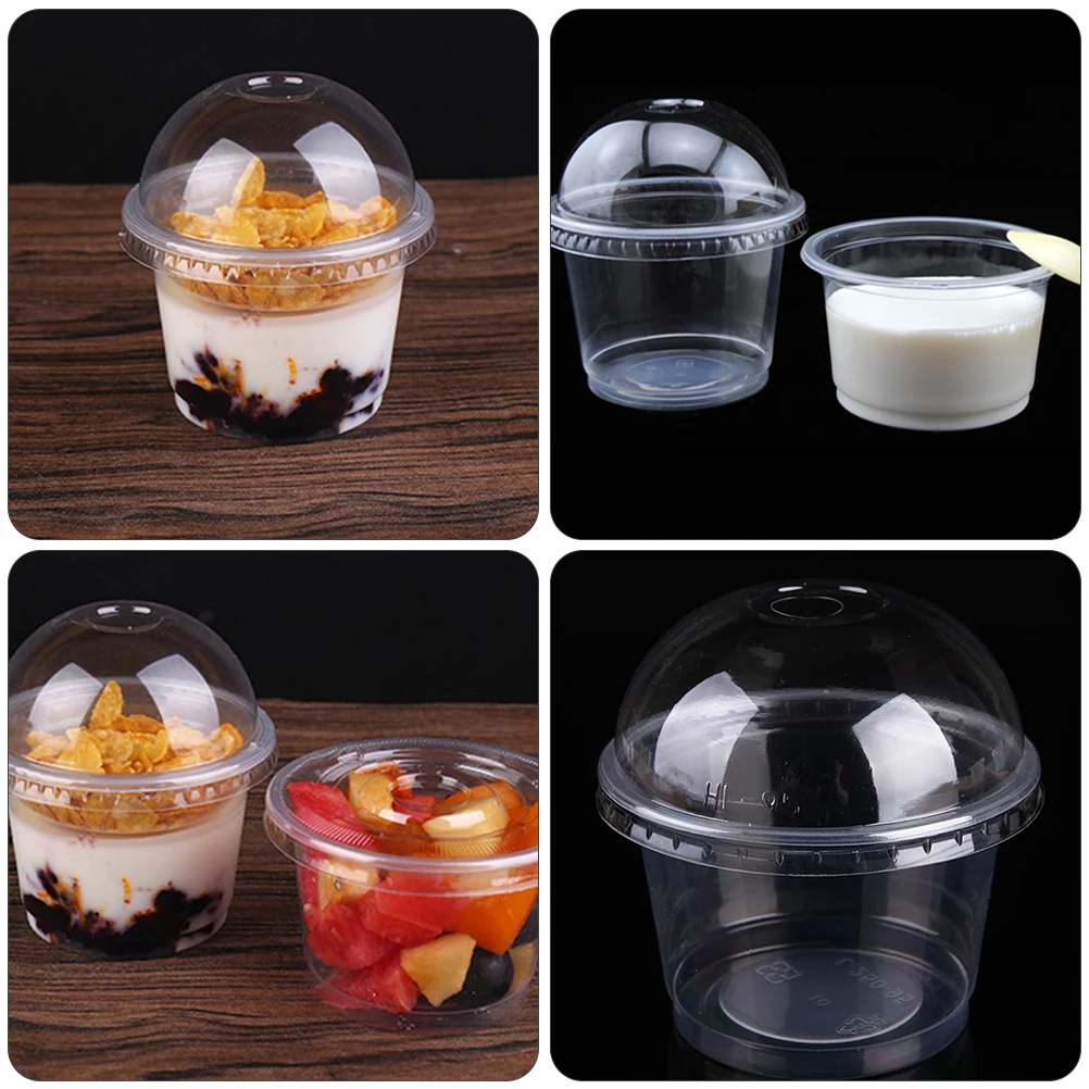 20Pcs 250ml Disposable Salad Cup Transparent Plastic Dessert Cups Bowls Container with Dome/Flat Lids for Ice Cream Cup with Lid