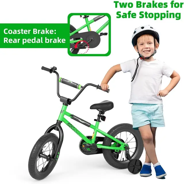 Children's 12-16 Inch BMX Bike with Training Wheels, Adjustable Seat, and Brakes for Ages 3-8