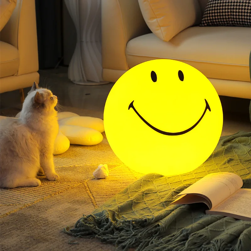 

Rechargeable Bedroom Bedside Round Led Mulitcolor Table Night Lights Christmas Decoration Smile Face Household Office Night Lamp