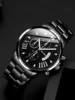 2pcs Fashion Business Calendar Men's Round Roman Scale Steel Band Quartz Watch with Trendy Chain Bracelet Set 6
