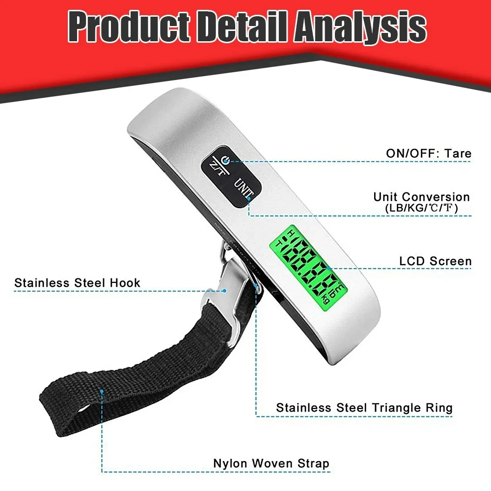portable scale Portable high precision scale digital LCD display suitcase travel bag hanging steelyard hook balance scale tools 110lb/50kg