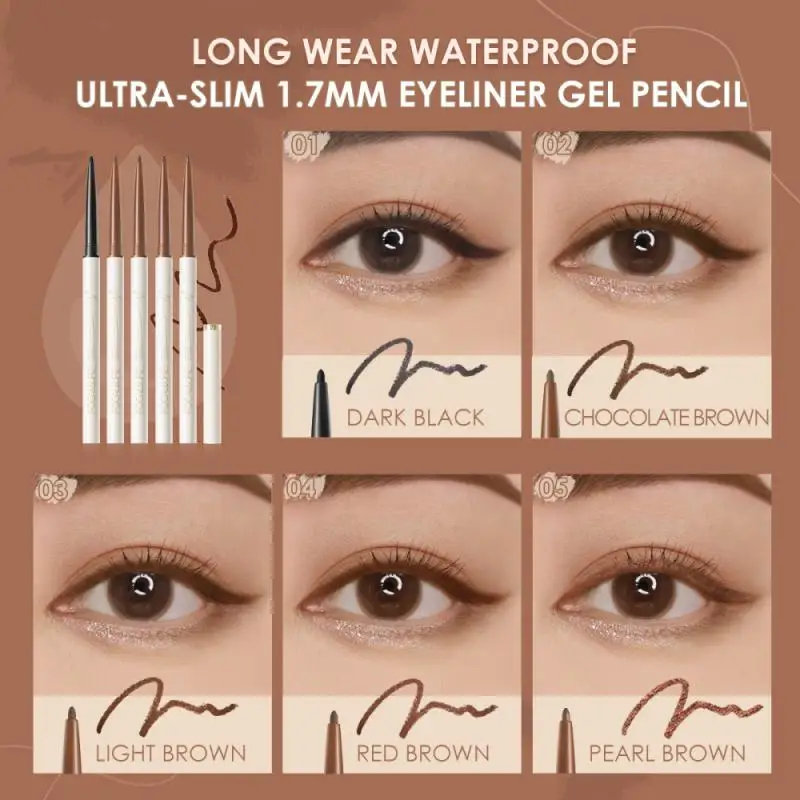 Waterproof Eyeliner Gel Pencil Red Brown Ultra-slim 1.7mm Soft Easy Wear High Pigment Professional Lasting Eyes Makeup