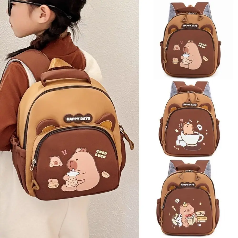 Cartoon Capybara Kids' Backpack - Large Capacity Lightweight Nylon Bag, Fashionable Cute Multi-Pockets Kindergarten School Bag