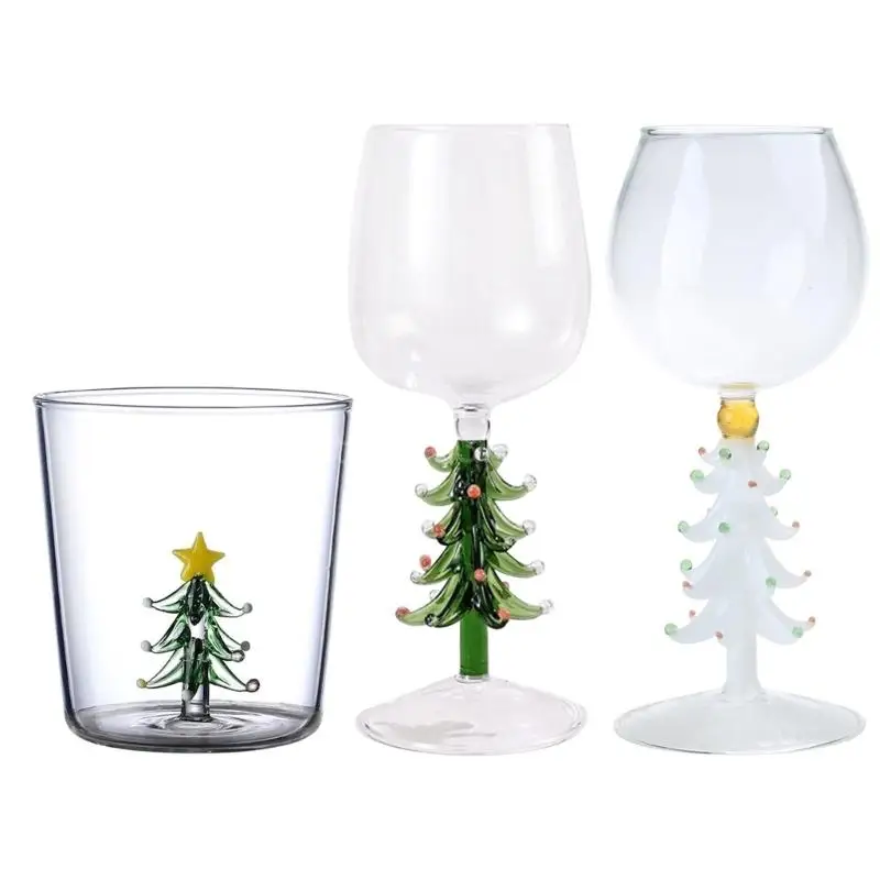 Christmas Tree Wine Glass Stem Wine Glasses Elegant Wine-Goblet Glass Vintage-Decor Festive-Atmosphere Gifts