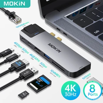 MOKIN 허브 USB C 타입 to HDMI 확장 도크 허브, 3.0 100W PD USB-C 어댑터, PC 맥북 프로 노트북 액세서리, 썬더볼트 3