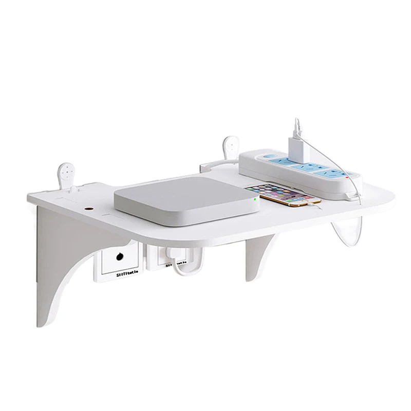 Wall Mount Router Shelf Punch-free TV Set-top Box Floating Hanging Rack Home Power Strip Wifi Router Storage Holder Wood 4