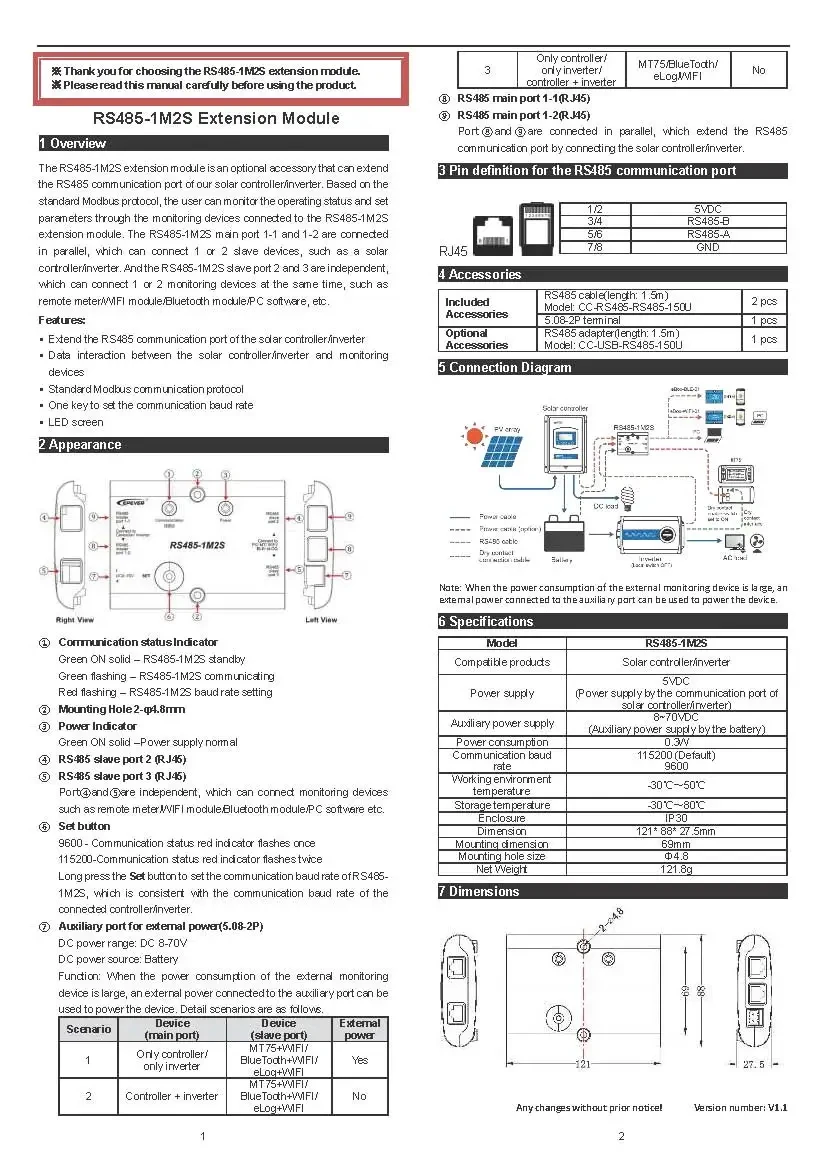 RS485-1M2S Extension Module Accessory Extend The RS485 Communication Port Of EPe