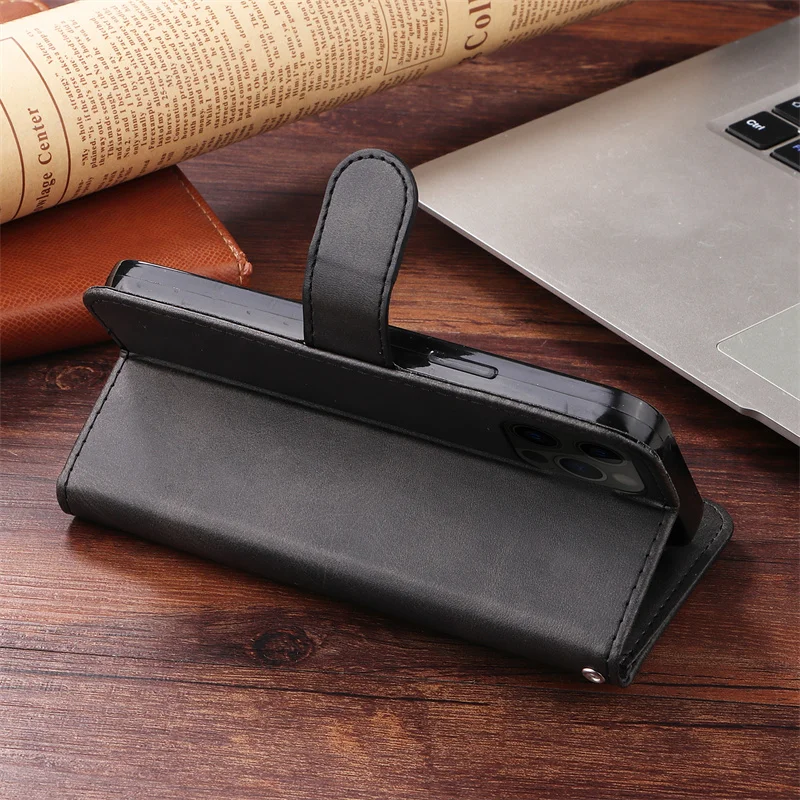 Luxury PU Leather Case with Zipper Card Slots and Stand Feature