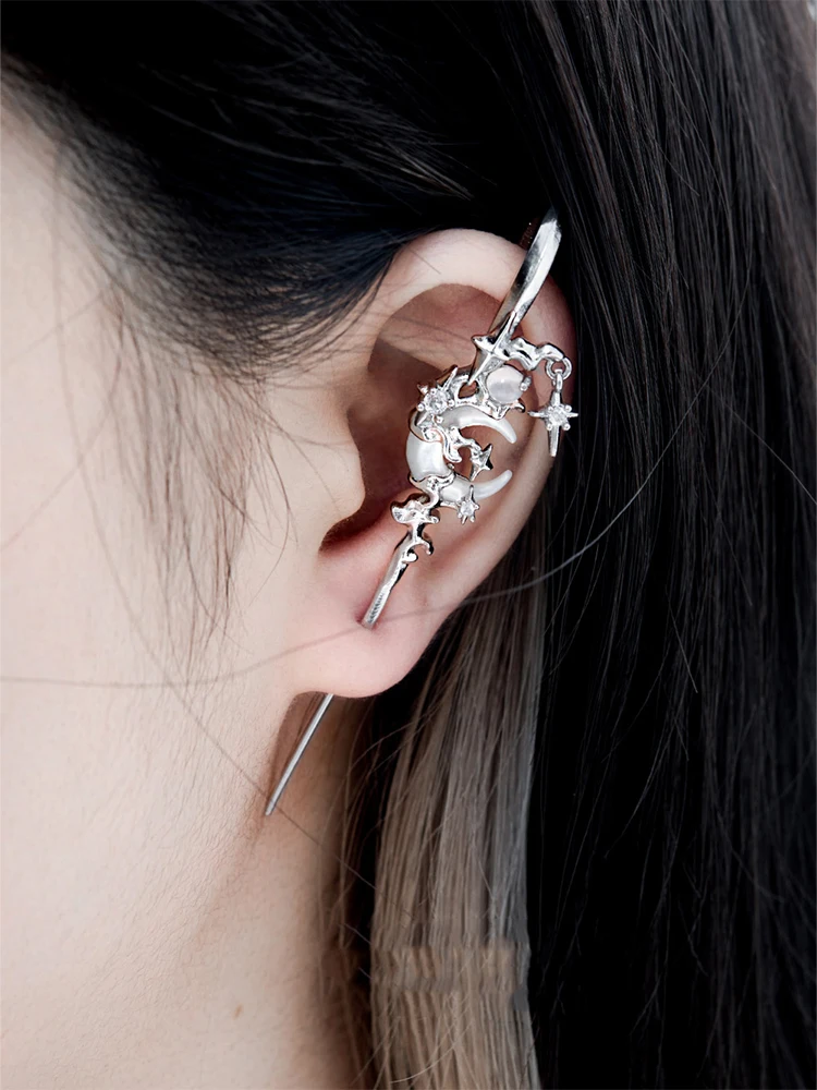 ZHUHE Moon Piercing Ear Needle Cyberpunk Style Jewelry