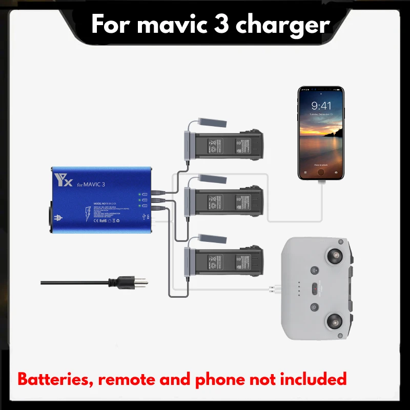 3 Batteries Remote Control Charging Hub for mavic 3