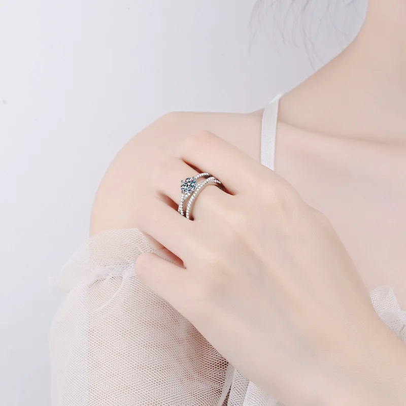멋진 솔리드 18K 화이트 골드 반지 여성용 모이사나이트 약혼 반지 D 컬러 스테이트먼트 러브 주얼리 선물 여성 파티용