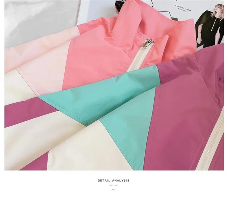 Girls Colorblocked Baseball Trench Jacket - Spring Autumn Casual Outerwear Ages 2-10