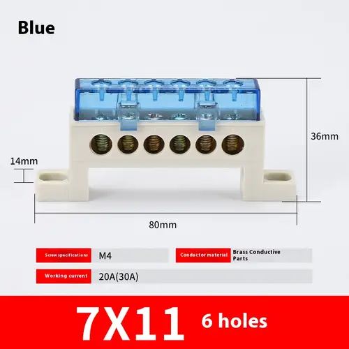 Zero wire terminal 3/4/5/6/7/10-Hole Distribution Box Terminal Block dustproof Ground Copper Bar Bridge type Busbar With cover - Image 13