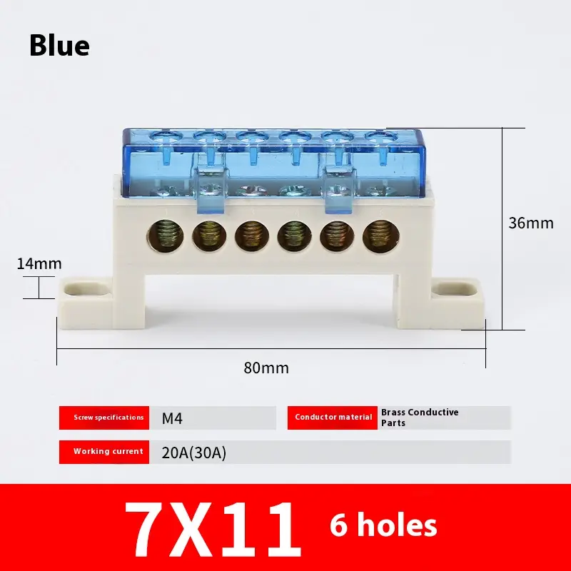 Zero wire terminal 3/4/5/6/7/10-Hole Distribution Box Terminal Block dustproof Ground Copper Bar Bridge type Busbar With cover - Image 13
