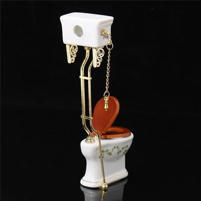 1:12 Dollhouse Miniature Furniture Bathroom Toilet White Porcelain Closestool DIY Decoration Ornament 4