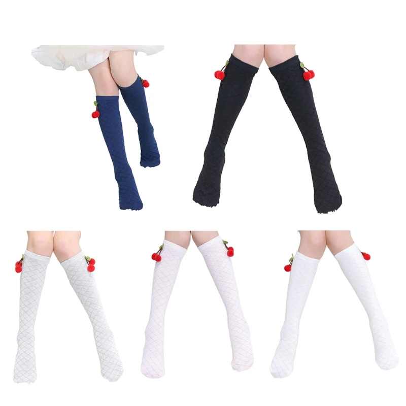 

Children Solid Color Lovely Sock Kids Girls Socks Cherry Knee High Stocking