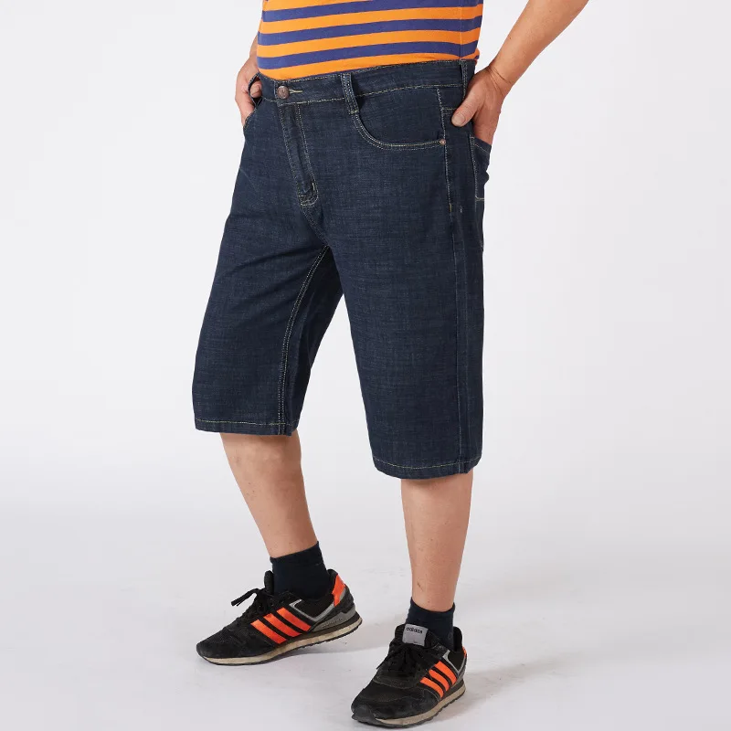 Cropped Jeans Shorts Loose High Waisted Plus Size 44 46 48 50 52 Elastic Stretched Capri Summer Knee Length Denim Middle Trouser